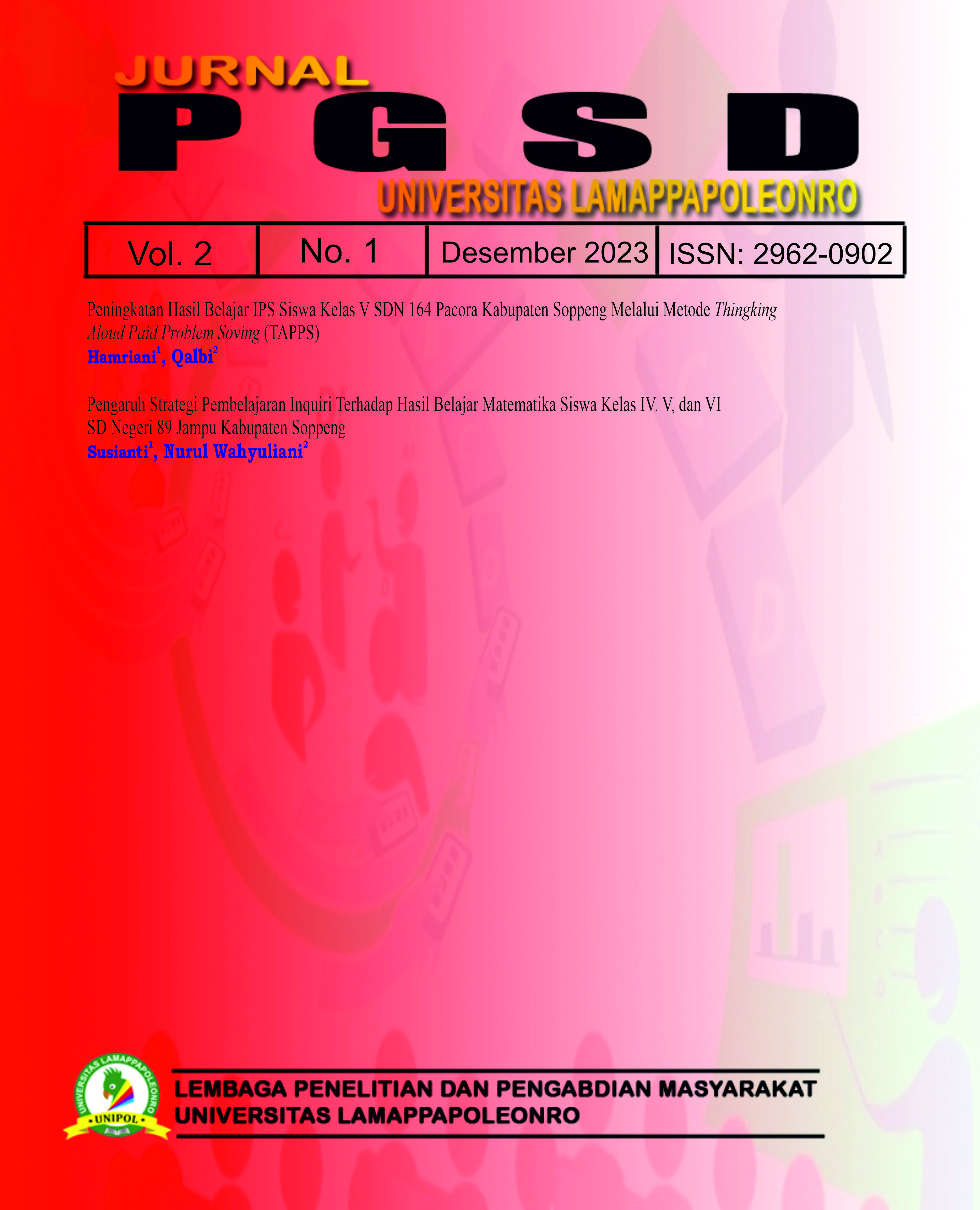 					View Vol. 2 No. 1 (2023): Jurnal PGSD Universitas Lamappapoleonro
				